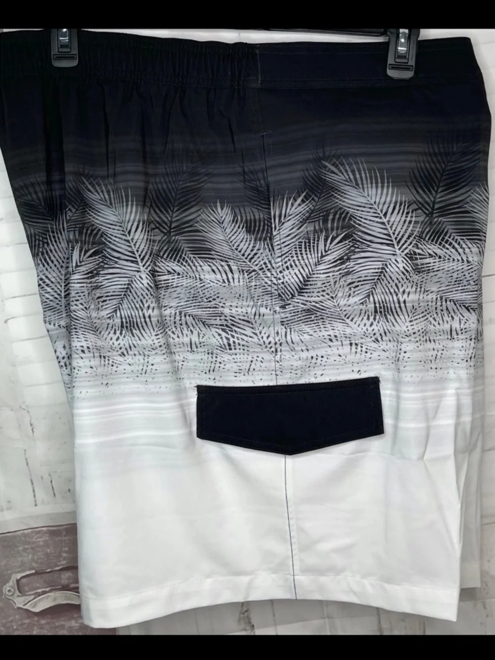 Sonoma Big & Tall Mens Black White Palm Fade Swimming Trunks Shorts Bottoms 4XB